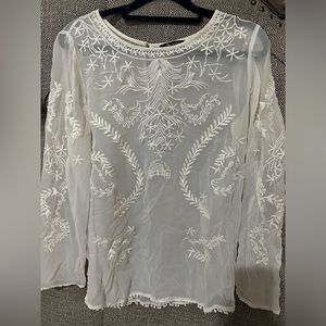 Ella Moss Sheer Embroidered Ivory Blouse sz Small